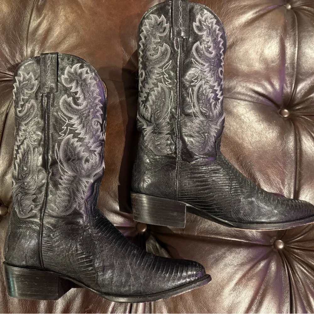 Dan Post 10.5D Black Lizard Cowboy Boots - Picture 5 of 12